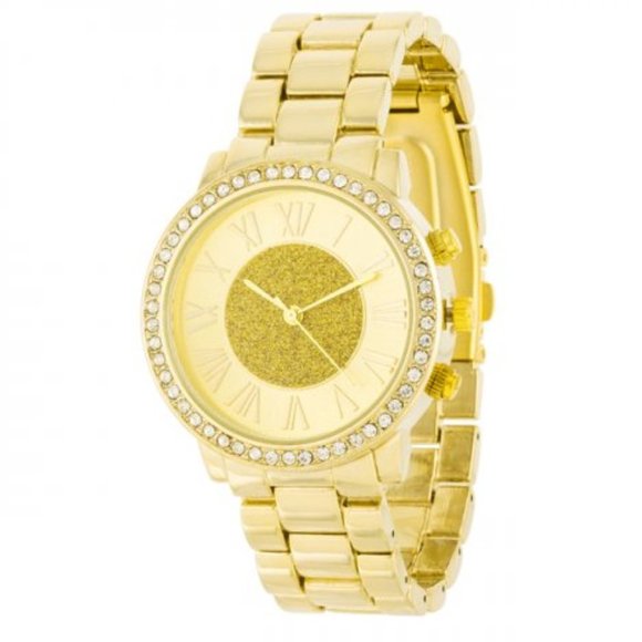 Roman Numeral Goldtone Watch With Crystals - Picture 1 of 3